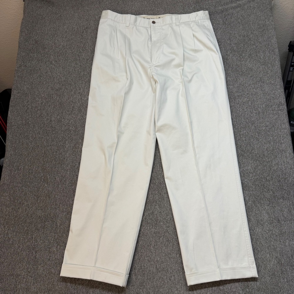Tommy‎ Bahama Relax Mens 38x30 Beige Pleated Cuffed Chino Pants Cotton Stretch